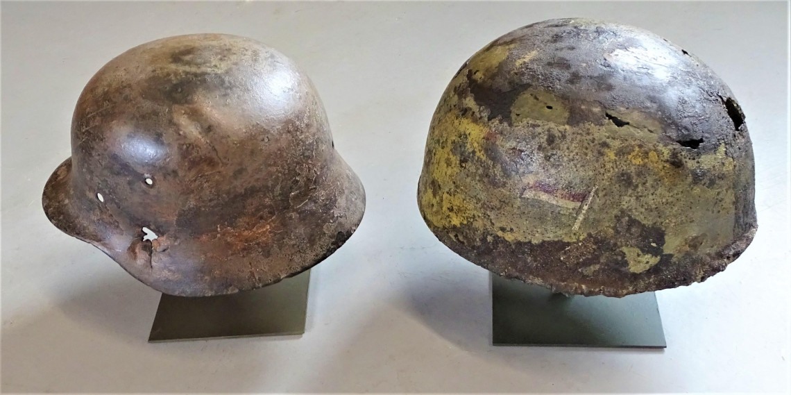 Opgegraven militaire helmen Stratumseind te zien in Catharinakerk